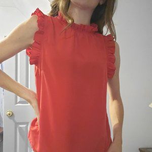 Hot Red Urban Heritage Frill Neck + Sleeve Blouse